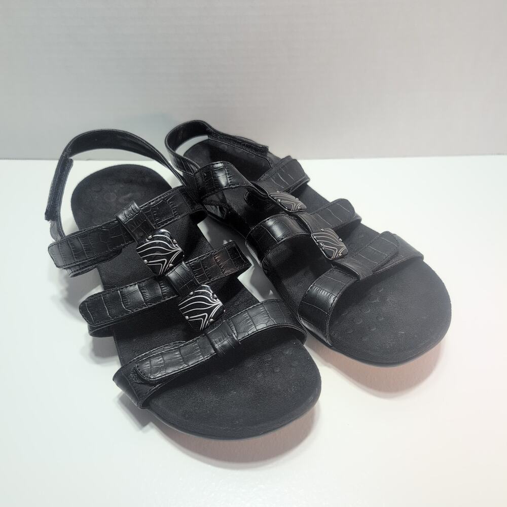 Vionic Amber Black Slingback Sandals 3 Strap w/ Medallion Women's Size 9